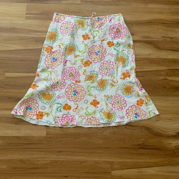 Liz And Jane 100% Linen Skirt Women's XL Multicolor Floral Lightweight Pull On - Picture 1 of 9